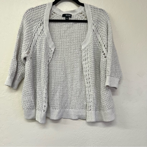 A.N.A. Cream Silver Short Sleeve Open Front Cardigan Sz‎ PXL EVC - Picture 1 of 7